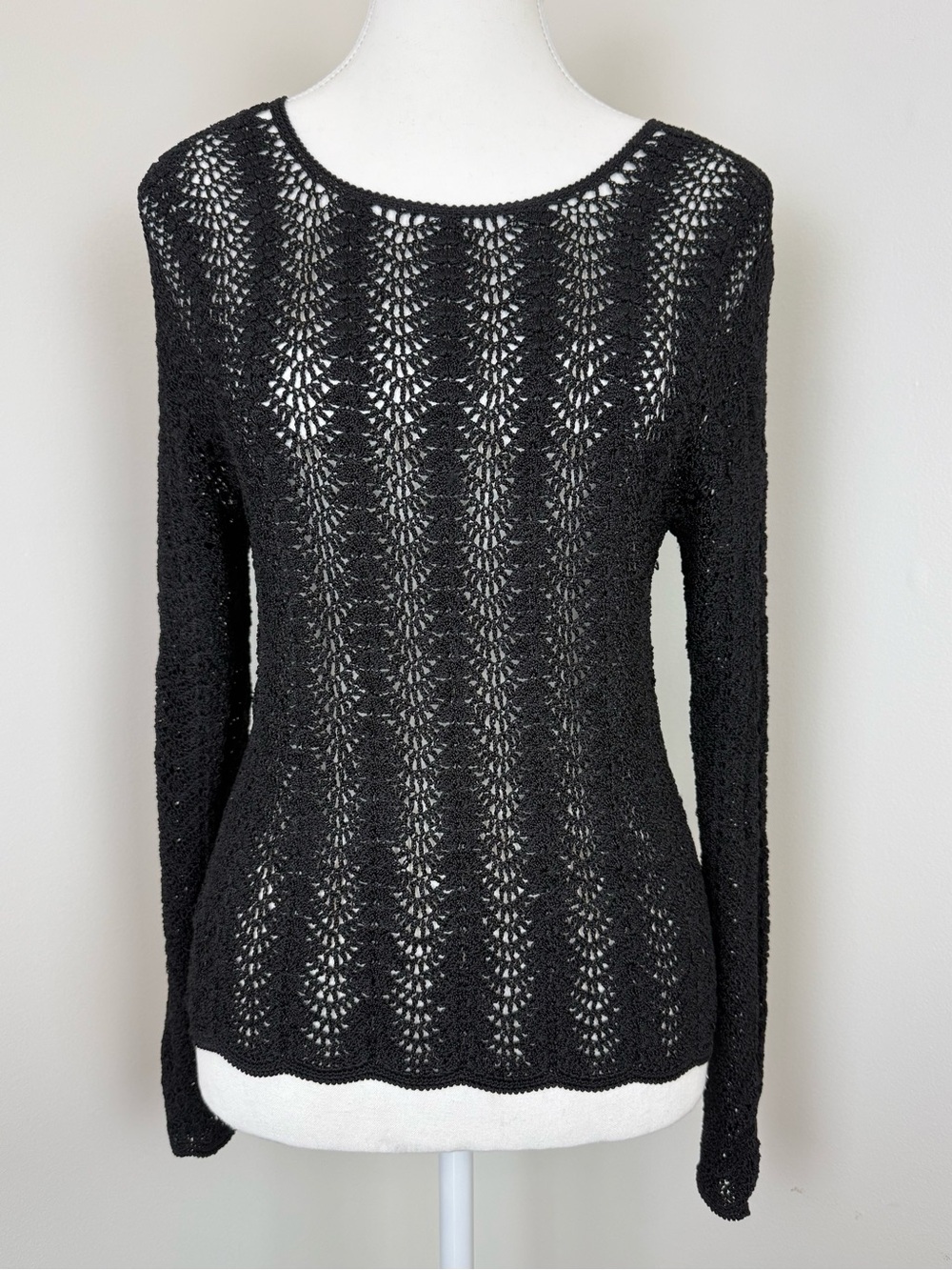 Vintage Crochet Open Knit Sweater Black S